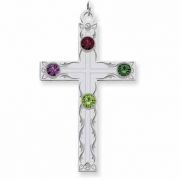 Sterling Silver Swirl Cross Family Pendant with 4 Stones