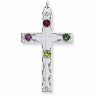 Sterling Silver Swirl Cross Family Pendant with 4 Stones -  - QMP54SS