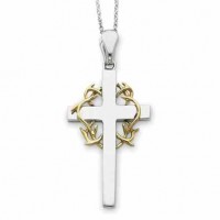 Sterling Silver Thorn and Cross Pendant with 14K Gold Accent