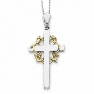 Sterling Silver Thorn and Cross Pendant with 14K Gold Accent -  - QG-QSX114