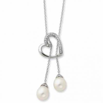 Sterling Silver Two Become One Pearl Necklace -  - QG-QSX223