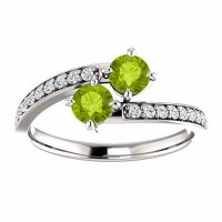 14k White Gold Two Stone Peridot Ring with Diamond Accents