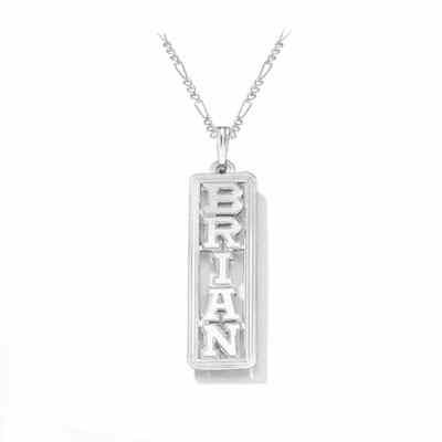 White Gold Vertical Name Plate Necklace -  - JAPD-TS204CC-W