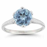 Sterling Silver Vintage Floral Blue Topaz Ring