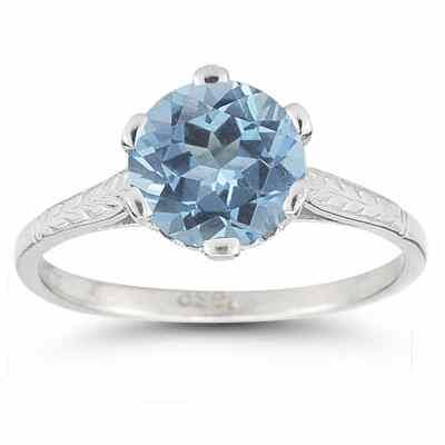 Sterling Silver Vintage Floral Blue Topaz Ring -  - HGO-R124BTSS