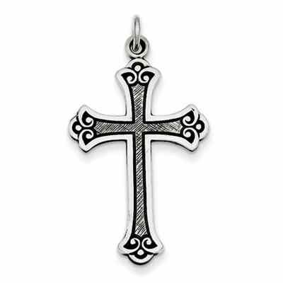 Stylized and Antiqued Budded Scroll Cross, Sterling Silver -  - QGCR-QC436