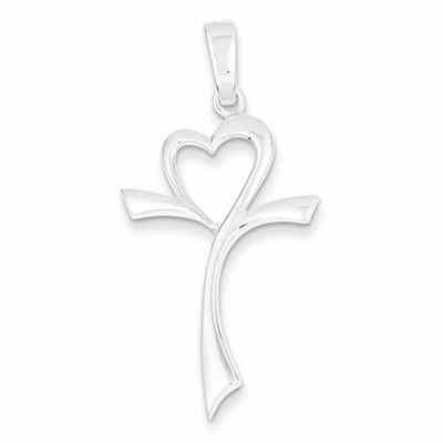 Stylized Heart Cross Pendant in Sterling Silver -  - QGCR-QC6635