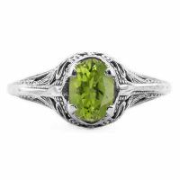 Swan Design Vintage Style Oval Cut Peridot Ring in Sterling Silver