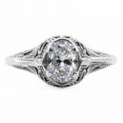 Swan Design Vintage Style Oval Cut White Topaz Ring in Sterling Silver