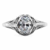 Swan Design Vintage Style Oval Cut CZ Ring in 14K White Gold