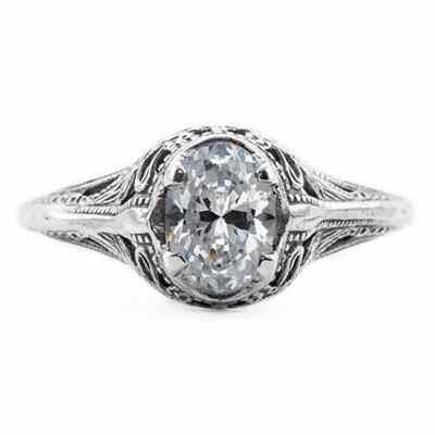 Swan Design Vintage Style Oval Cut CZ Ring in Sterling Silver -  - HGO-OV030CZSS