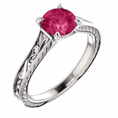Swarovski Pink Topaz Scroll-Work Ring in 14K White Gold -  - STLRG-123047PT