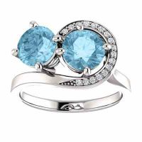 Swirl  Aquamarine & CZ 'Only Us' Two Stone Ring Sterling Silver