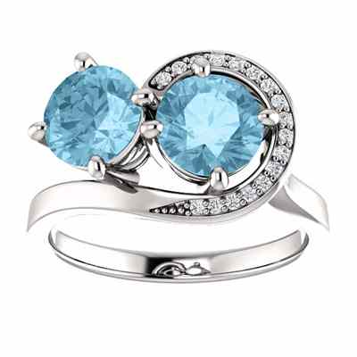 Swirl  Aquamarine & CZ  Only Us  Two Stone Ring Sterling Silver -  - STLRG-71807AQCZSS
