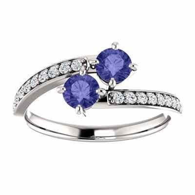 Tanzanite and Diamond Two Stone  Only Us  Ring in 14K White Gold -  - STLRG-122933RTZDW