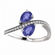 Tanzanite and Diamond Two Stone Ring in 14K White Gold