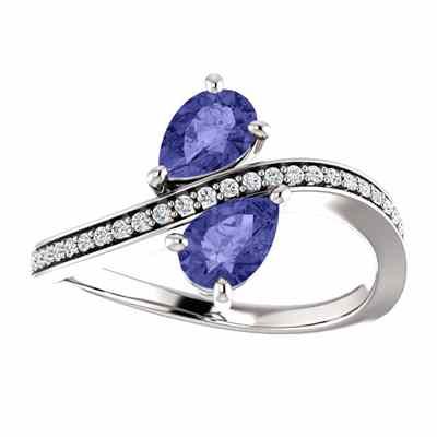 Tanzanite and CZ Two Stone Ring in Sterling Silver -  - STLRG-71779OVTZSS