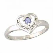 Tanzanite and Diamond Heart Ring - 14K White Gold
