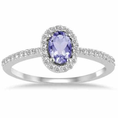Tanzanite Diamond Halo Ring, 10K White Gold -  - PRR12309TZ