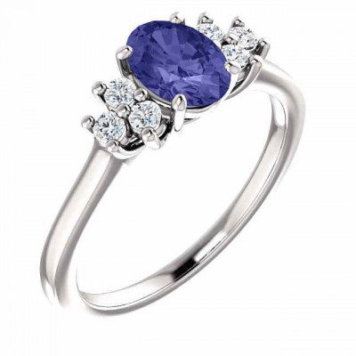 Tanzanite Diamond Trinity Ring in 14K White Gold -  - STLRG-71604TZ