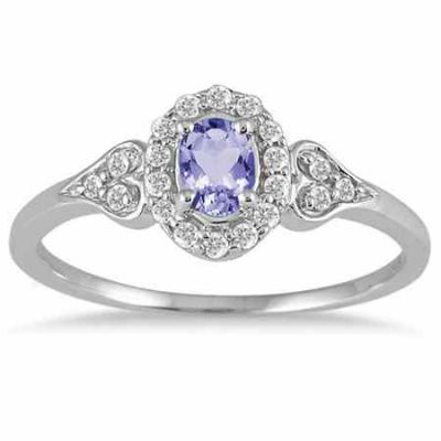 Tanzanite Vintage-Style Diamond Ring, 10K White Gold -  - PRR12317TZ