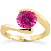 Tension Set 1 Carat Pink Topaz Solitaire Ring, 14K Yellow Gold