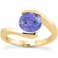 Tension Set 1 Carat Violet Tanzanite Engagement Ring, 14K Yellow Gold