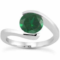 Tension Set Emerald Ring, 14K White Gold