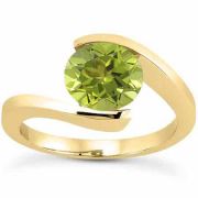 Tension-Set Green Peridot 1 Carat Ring, 14K Yellow Gold