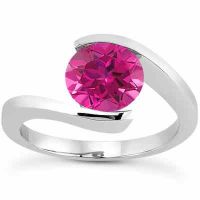 Tension-Set Pink Sapphire Ring, 14K White Gold