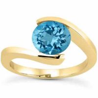 Tension-Set Swiss Blue Topaz Ring, 14K Yellow Gold