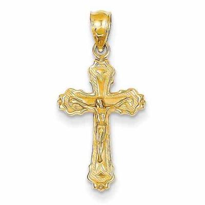 Textured Crucifix Pendant, 14K Gold -  - QGCR-C3919