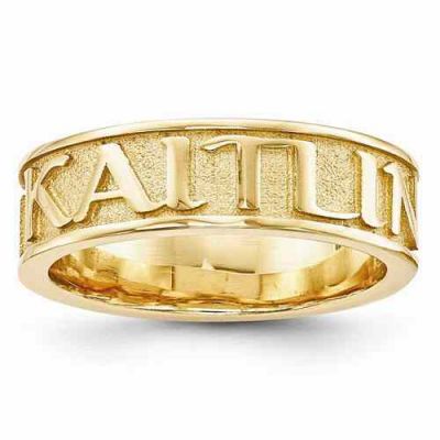 Textured Custom Name Band Ring in 14K Yellow Gold -  - QGRG-XNR60Y