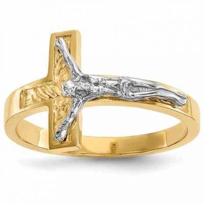 Textured Womens Crucifix Ring, 14K Two-Tone Gold -  - QGRG-R581