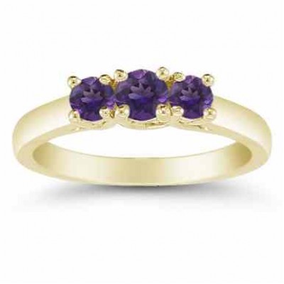 Three Stone Amethyst Ring, 14K Gold -  - AOGRG-608AMY