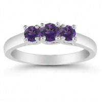 Three Stone Amethyst Ring, 14K White Gold Three Stone Amethyst Ring, 14K White Gold