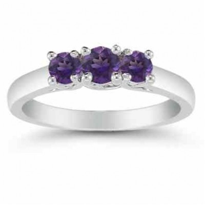 Three Stone Amethyst Ring, 14K White Gold -  - AOGRG-608AMW