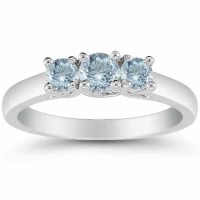 Three Stone Aquamarine Ring, 14K White Gold Three Stone Aquamarine Ring, 14K White Gold