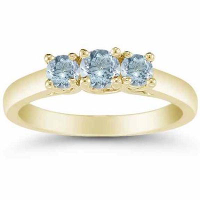 Three Stone Aquamarine Ring, 14K Yellow Gold -  - AOGRG-608AQY