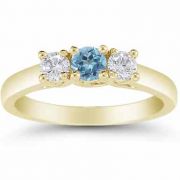 Three Stone Blue Topaz and Diamond Ring, 14K Gold