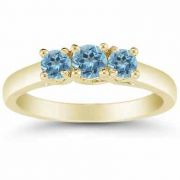 Three Stone Blue Topaz Ring, 14K Gold