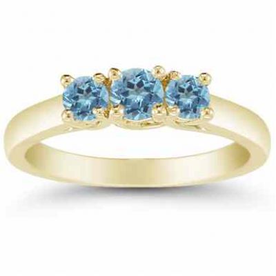 Three Stone Blue Topaz Ring, 14K Gold -  - AOGRG-608BTY