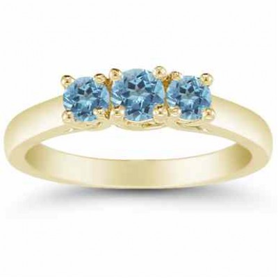 Three Stone Blue Topaz Ring, 14K Gold - - AOGRG-608BTY Three Stone Blue Topaz Ring, 14K Gold - - AOGRG-608BTY