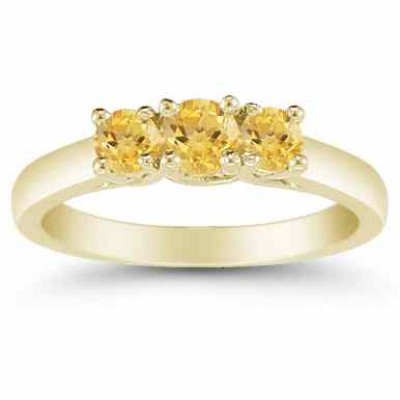 Three Stone Citrine Ring, 14K Gold -  - AOGRG-608CTY