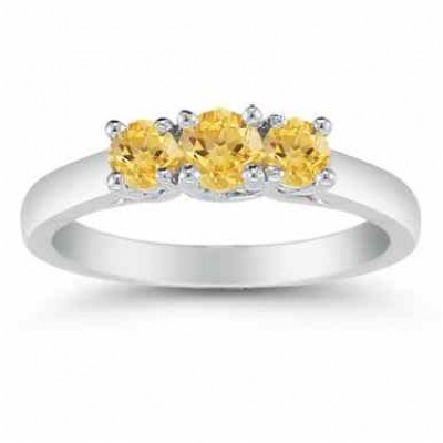Three Stone Citrine Ring, 14K White Gold -  - AOGRG-608CTW