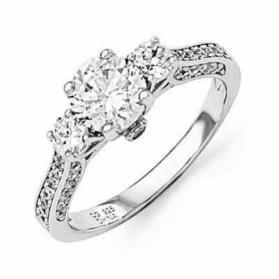 Three Stone Cubic Zirconia Engagement Ring in Sterling Silver -  - QGRG-QMP766