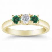 Three Stone Diamond and Emerald Ring, 14K Gold