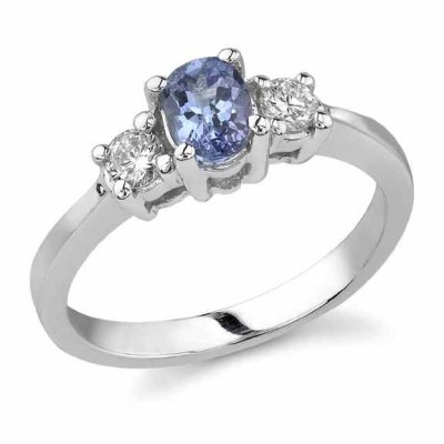 Three Stone Diamond and Tanzanite Ring, 14K White Gold - - GTZR-2 Three Stone Diamond and Tanzanite Ring, 14K White Gold - - GTZR-2