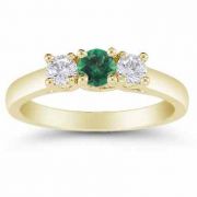 Three Stone Emerald and Diamond Ring, 14K Gold