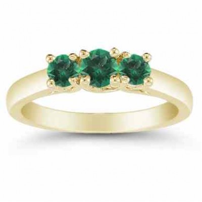 Three Stone Emerald Ring, 14K Gold - - AOGRG-608EMY Three Stone Emerald Ring, 14K Gold - - AOGRG-608EMY